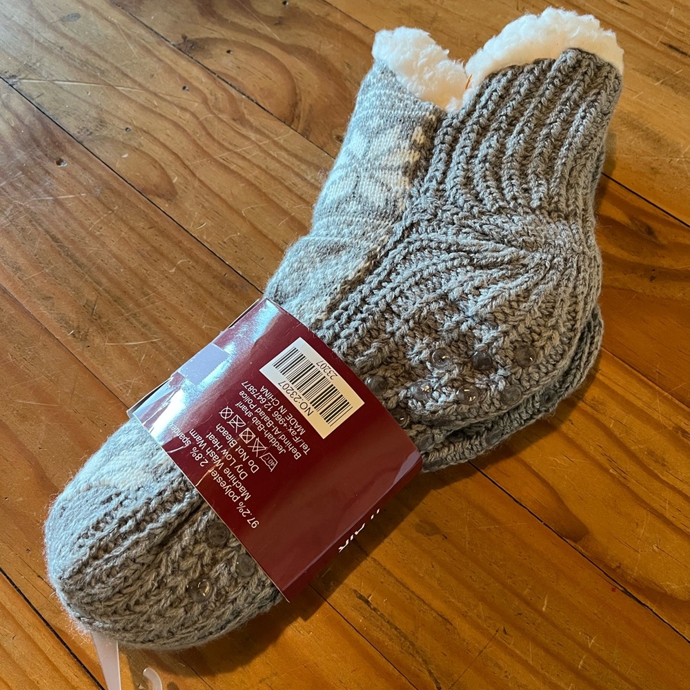Gray and White Knit Sock Slippers - Picture 2 of 6